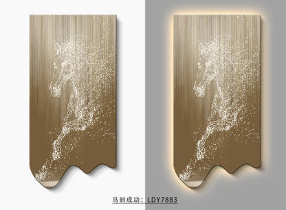 Modern art horse poster wall decor by MC THE BLACK DIAMOND, luminous LED light painting for luxurious living room or corridor.