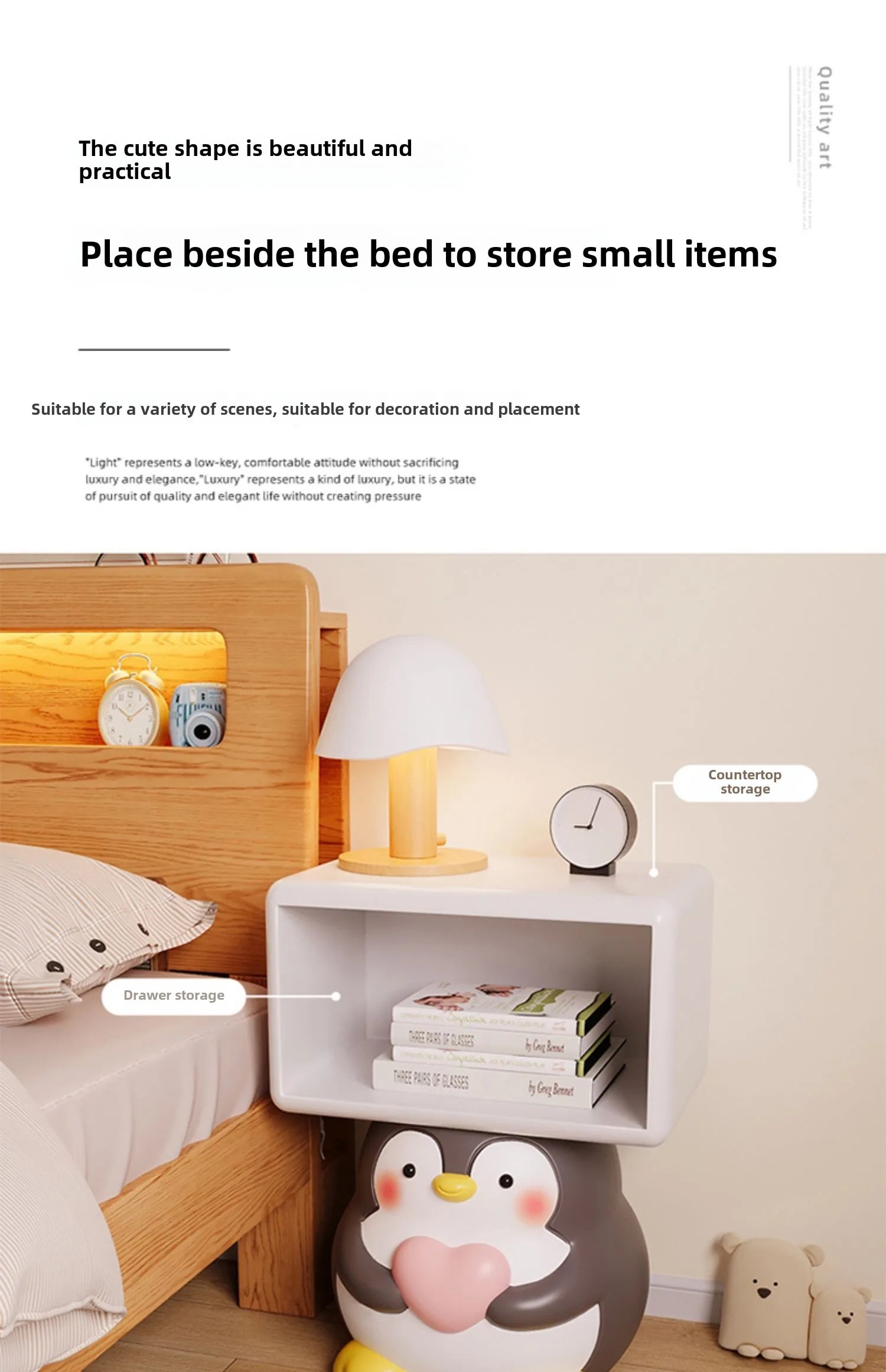 Cute penguin bedside table by MC THE BLACK DIAMOND, small children&