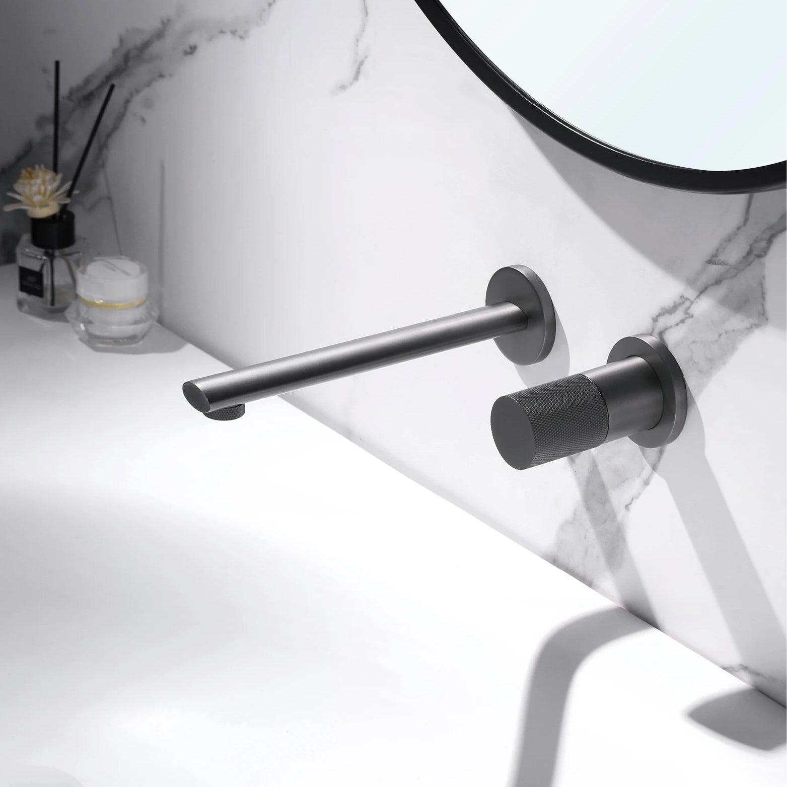Luxruy rose gold brass wall-embedded bathroom bath sink faucet by MC THE BLACK DIAMOND, featuring modern design and sleek finish.