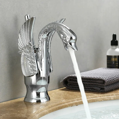 Golden Basin Faucet Deck Mount Sink Short Faucets Swan Shape Single Handle Sink Hot Cold Water Mixer Tap - https://mohammadcollection.com