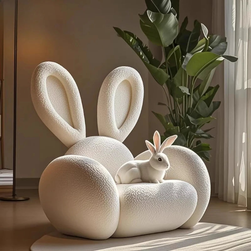 Cream Wind Creative Rabbit Fabric Sofas Living Room Single Sofa Furniture Couch Armchair White Pink Grey 1 Person Sofa luxury - https://mohammadcollection.com