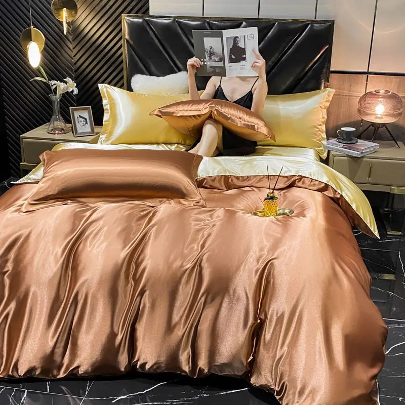 Luxury King single rayon silk bedding set with duvet cover, bedsheet, and satin pillowcases from 𝕄𝕔 𝕋𝕙𝕖 𝔹𝕝𝕒𝕔𝕜 𝔻𝕚�
