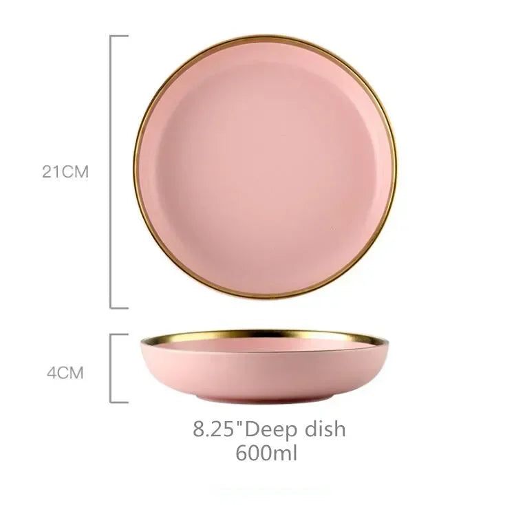 Gilt rim pink porcelain dinner plate from 𝕄𝕔 𝕋𝕙𝕖 𝔹𝕝𝕒𝕔𝕜 𝔻𝕚𝕒𝕞𝕠𝕟
