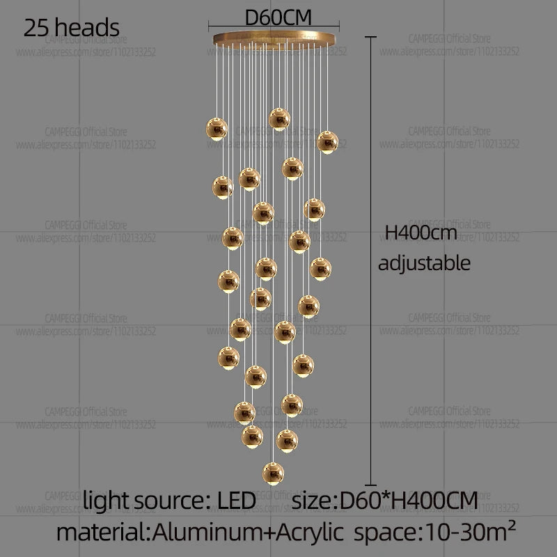 Modern MC THE BLACK DIAMOND LED staircase pendant light hanging in a living room with sleek design and warm illumination.