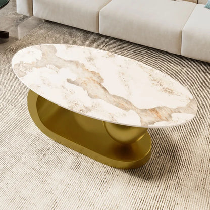 Modern Oval Coffee Table for Living Room Marble Pattern Sintered Stone Coffee Tabletop with Gold Stainless Steel Base in 47.2" - https://mohammadcollection.com