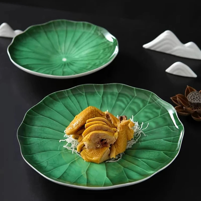 Unique Green Lotus Leaf Plate H