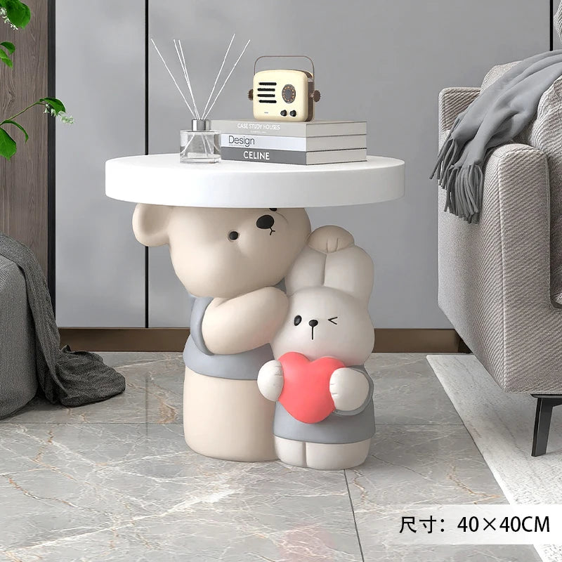 Cream Style Home Decor Parent-child Bear Statue Coffee Table Creative Livingroom Sofa Side Table Bedroom Bedside Table Furniture - 𝕄𝕮 𝕋𝕙𝕖 𝔹𝕝𝕒𝕔𝕜 𝔻𝕚𝕒𝕞𝕠𝕟𝕕