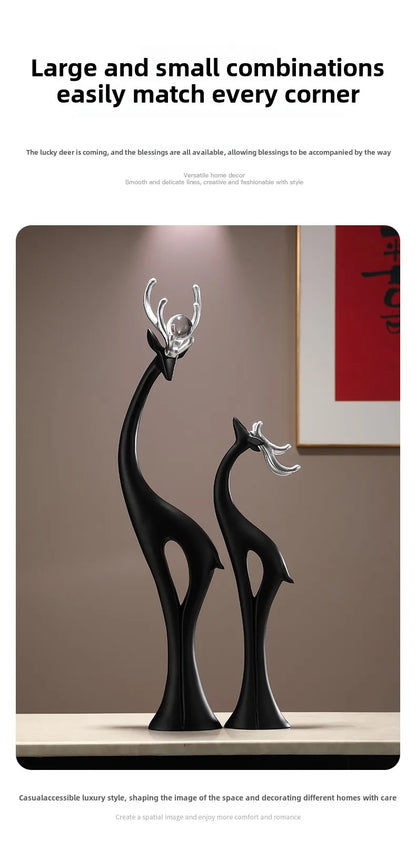 Modern Simple Home Decor Couple Deer Figurine Ornament Light Luxury Living Room TV Cabinet Entrance Desk Decoration Wedding Gift - 𝕄𝕮 𝕋𝕙𝕖 𝔹𝕝𝕒𝕔𝕜 𝔻𝕚𝕒𝕞𝕠𝕟𝕕