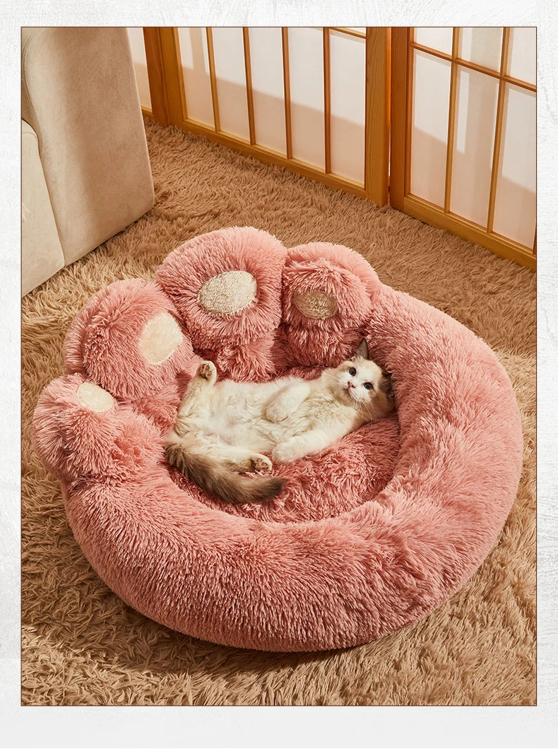 Large fluffy pet cave bed by MC THE BLACK DIAMOND with plush winter fabric, ideal for dogs and cats to rest comfortably.