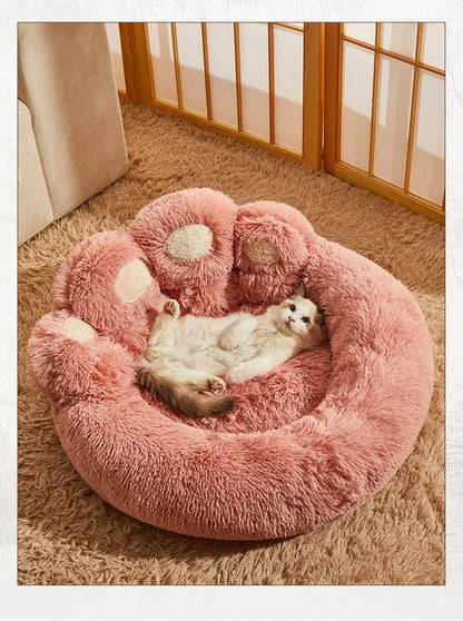 Large fluffy pet cave bed by MC THE BLACK DIAMOND with plush winter fabric, ideal for dogs and cats to rest comfortably.