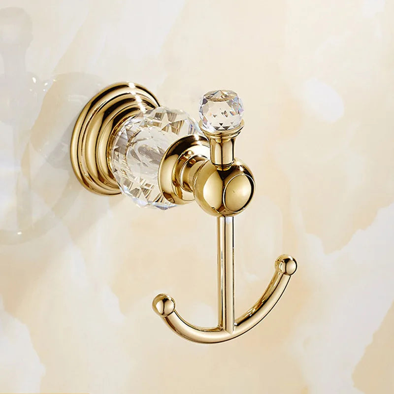 Luxury Gold Polished Brass Bathroom Accessories Set - Wall-Mounted Crystal Bath Hardware Collection - https://mohammadcollection.com