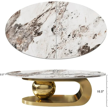 Modern Oval Stone Coffee Table with Abstract Gold Metal Base - Perfect  for Stylish Living Rooms-Gold,51"Lx28Wx16.5H - https://mohammadcollection.com