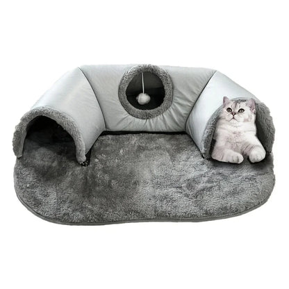 MC THE BLACK DIAMOND Cozy Cat Tunnel Bed and Play Mat for small animals, featuring soft fabric and tunnel design for comfort and play.