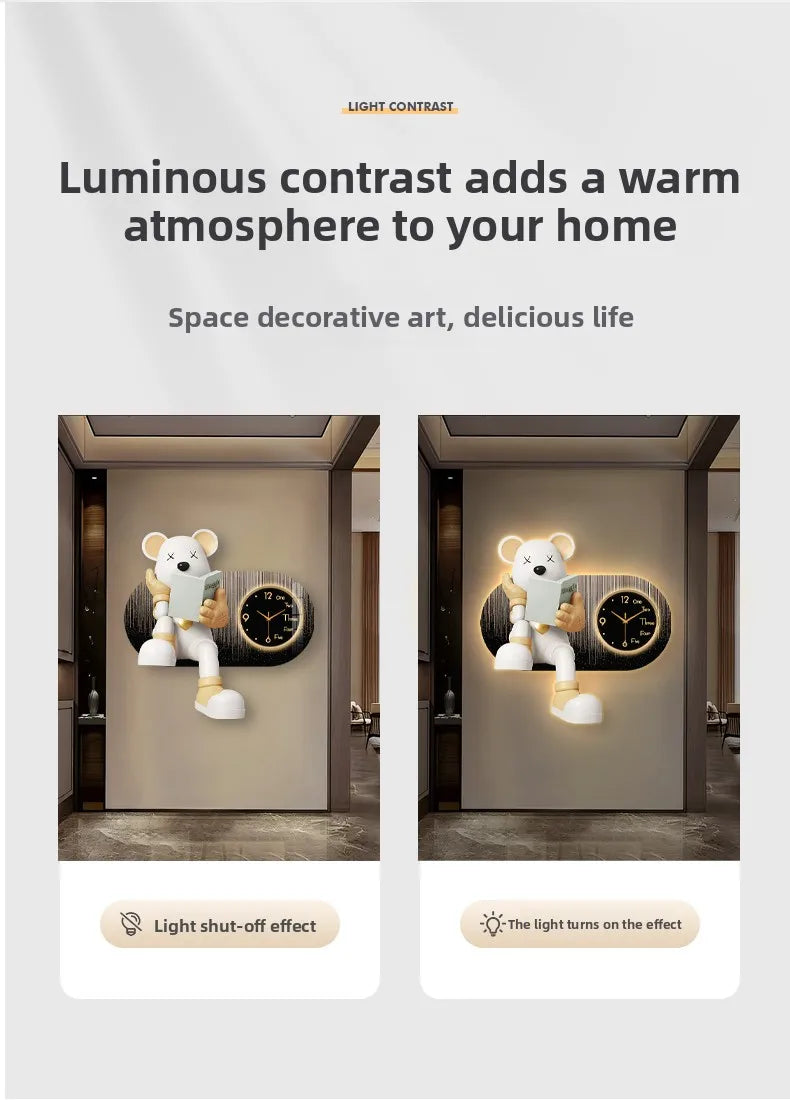 Creative Living Room Decoration Wall Clock Modern Design Cartoon Bear LED Clock Wall Painting Children Room Clock Luminous Mute - 𝕄𝕮 𝕋𝕙𝕖 𝔹𝕝𝕒𝕔𝕜 𝔻𝕚𝕒𝕞𝕠𝕟𝕕