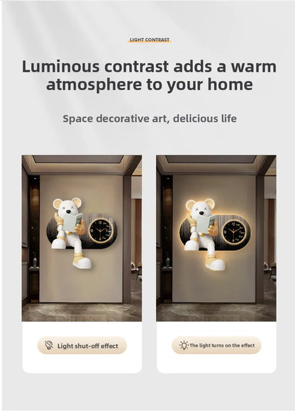 Creative Living Room Decoration Wall Clock Modern Design Cartoon Bear LED Clock Wall Painting Children Room Clock Luminous Mute - 𝕄𝕮 𝕋𝕙𝕖 𝔹𝕝𝕒𝕔𝕜 𝔻𝕚𝕒𝕞𝕠𝕟𝕕
