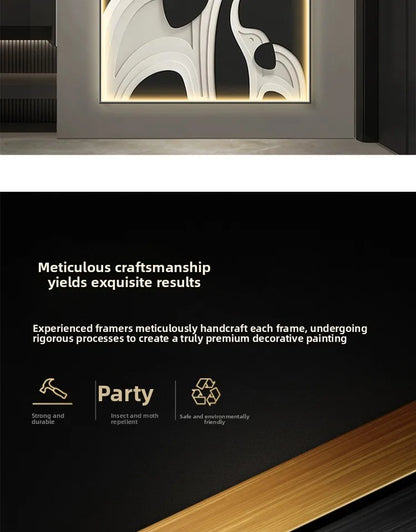 Abstract black elephant poster wall art with LED light accents, modern luminous mural for living room decor by MC THE BLACK DIAMOND