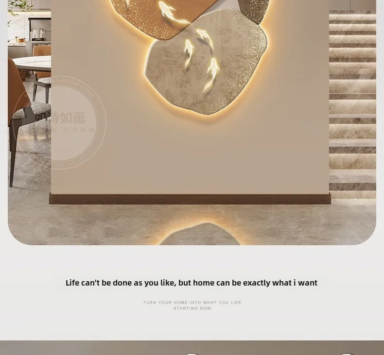 Modern Nine Fish Map Wall Clock by MC THE BLACK DIAMOND, luminous, decorative clock for entrance or corridor wall.