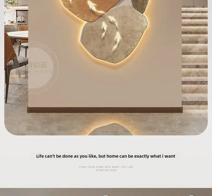 Modern Nine Fish Map Wall Clock by MC THE BLACK DIAMOND, luminous, decorative clock for entrance or corridor wall.