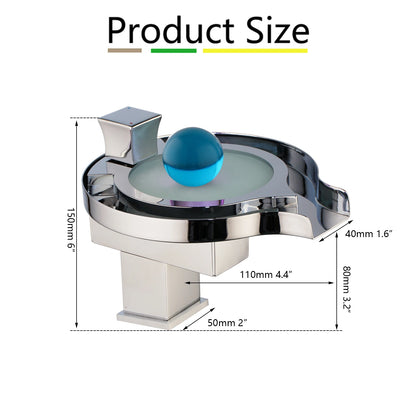 MC THE BLACK DIAMOND ZAPPO LED RGB bathroom basin sink faucet with waterfall design, chrome finish, hot and cold water mixer tap.