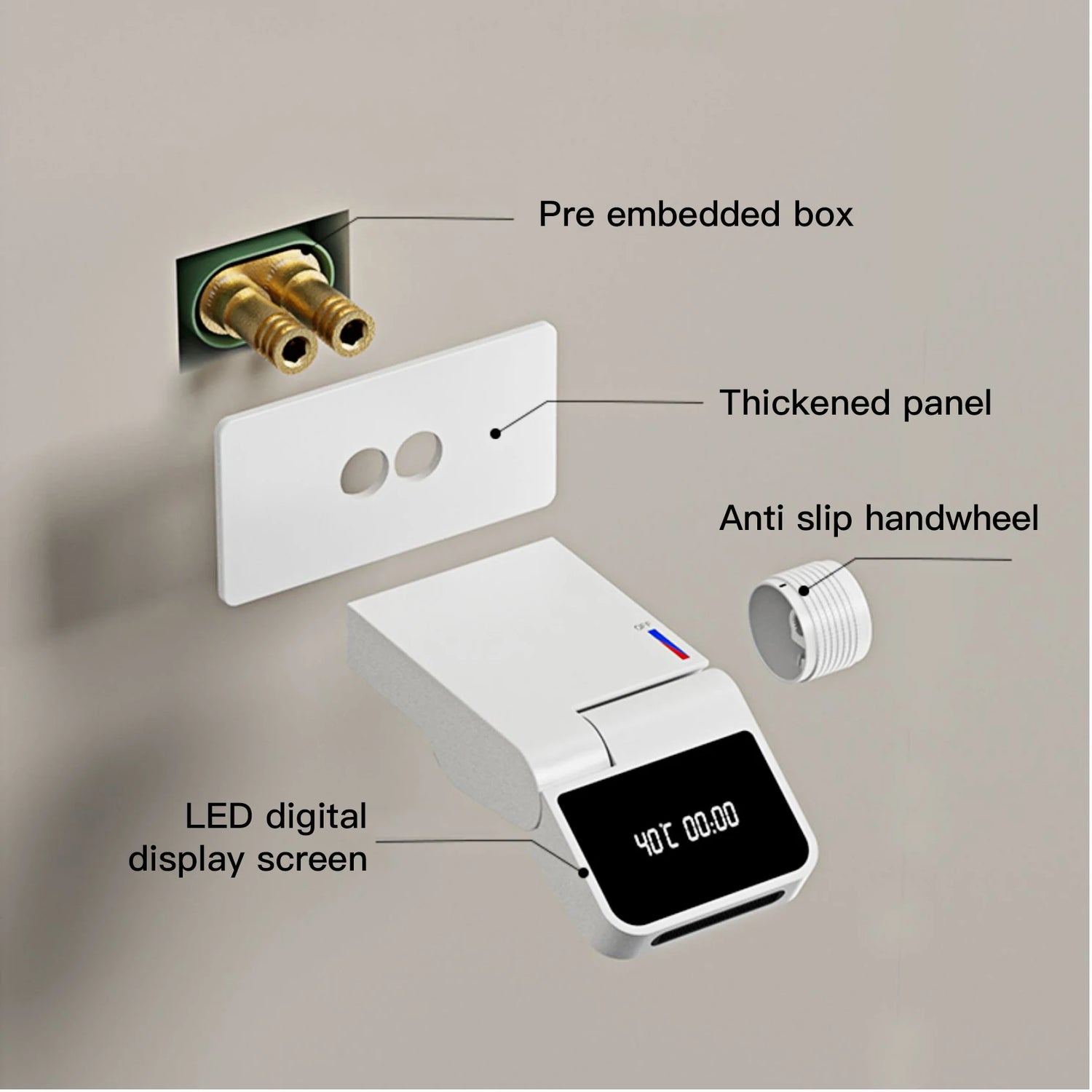 Luxury brass white bathroom faucet with wall mounted design LED digital display Hot and Cold dual control Simple washbasin Mixer - https://mohammadcollection.com