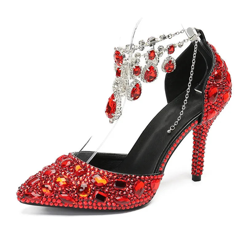 Bling Luxury Handmade Full Rhinestones Women Pumps Fashion Diamonds Crystal Pendant Banquet High heels Party Prom Wedding Shoes - https://mohammadcollection.com