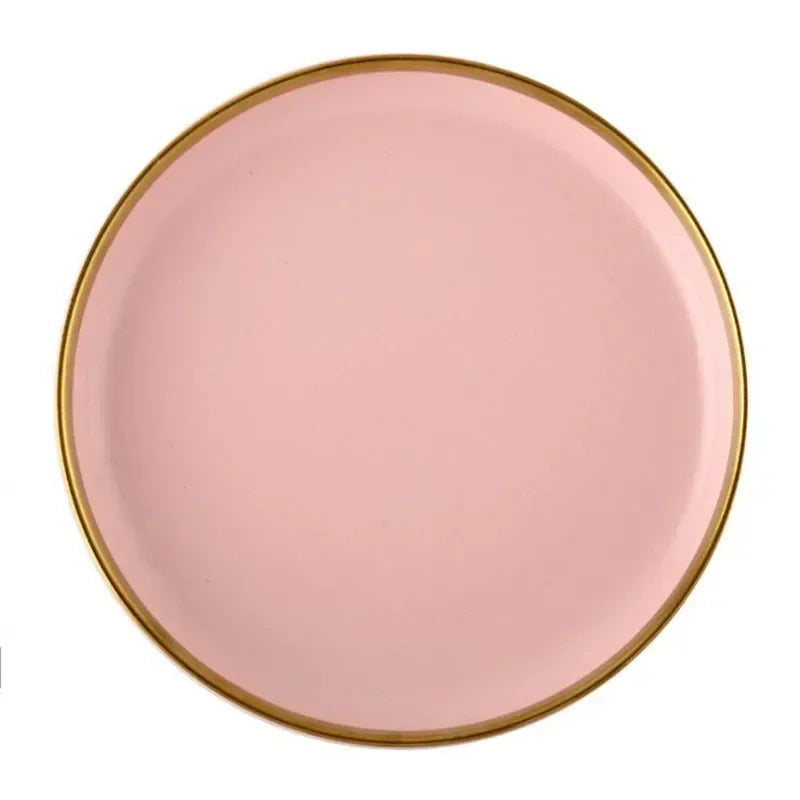 Gilt rim pink porcelain dinner plate from 𝕄𝕮 𝕋𝕙𝕖 𝔹𝕝𝕒𝕔𝕜 𝔻𝕚𝕒𝕞𝕠𝕟