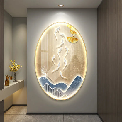 Light Luxury Wall Art Nine Fish Picture Entrance Wall Decor Aesthetic High End Living Room Corridor Luminous LED Light Painting - 𝕄𝕮 𝕋𝕙𝕖 𝔹𝕝𝕒𝕔𝕜 𝔻𝕚𝕒𝕞𝕠𝕟𝕕