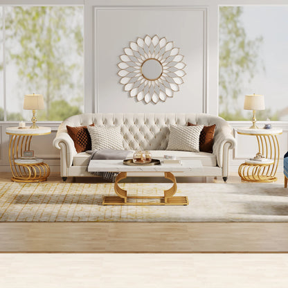 Tribesigns Gold Round End Table: 2 Tiers Faux Marble Side Table with Storage Shelf, Modern White Gold Bedside Nightstand - https://mohammadcollection.com