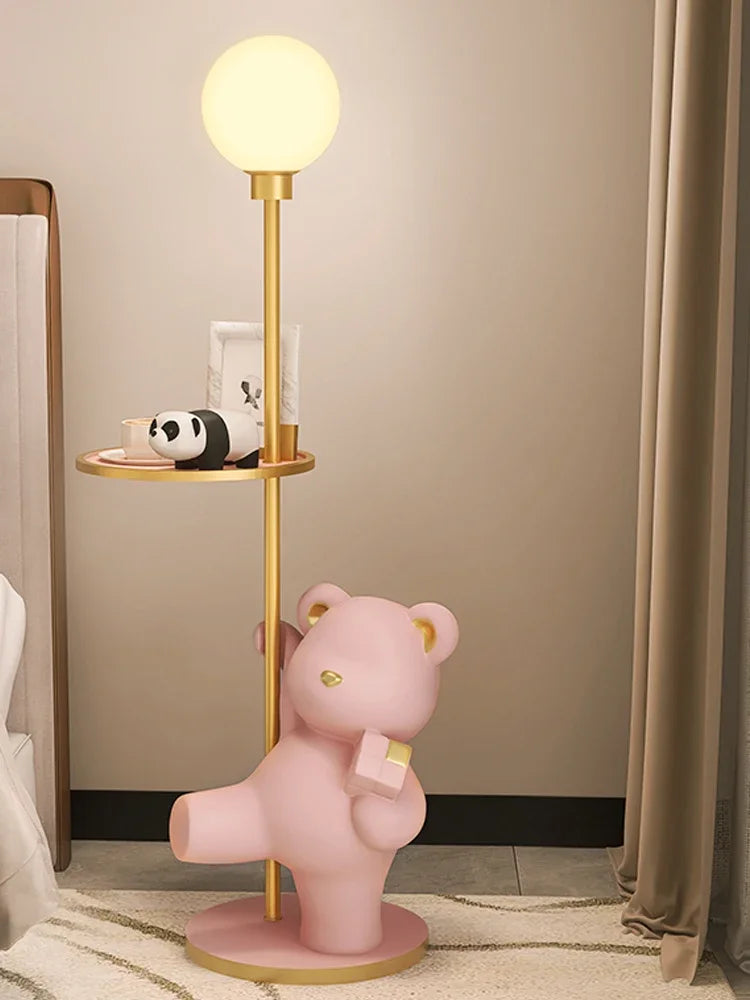 Nordic luxury living room large bear floor lamp storage rack bedroom bedside table lamp integrated vertical table lamp - https://mohammadcollection.com