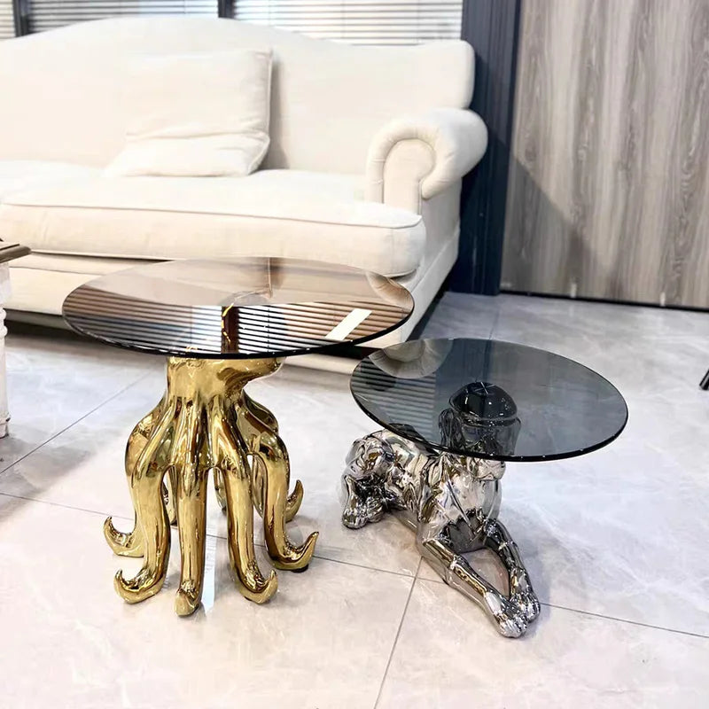 Creative Coffee Table Octopus Gorilla Glass Table Design Light Luxury Living Room Sofa Side Table Tea Table Home Decor Furniture - https://mohammadcollection.com