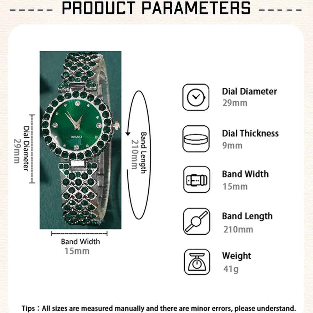 Women Fashion Watches Heart Rhinestone Ring Necklace Earring Jewelry Set Luxury Dress Quartz WristWatch Simple Elegant Watch Gif - https://mohammadcollection.com