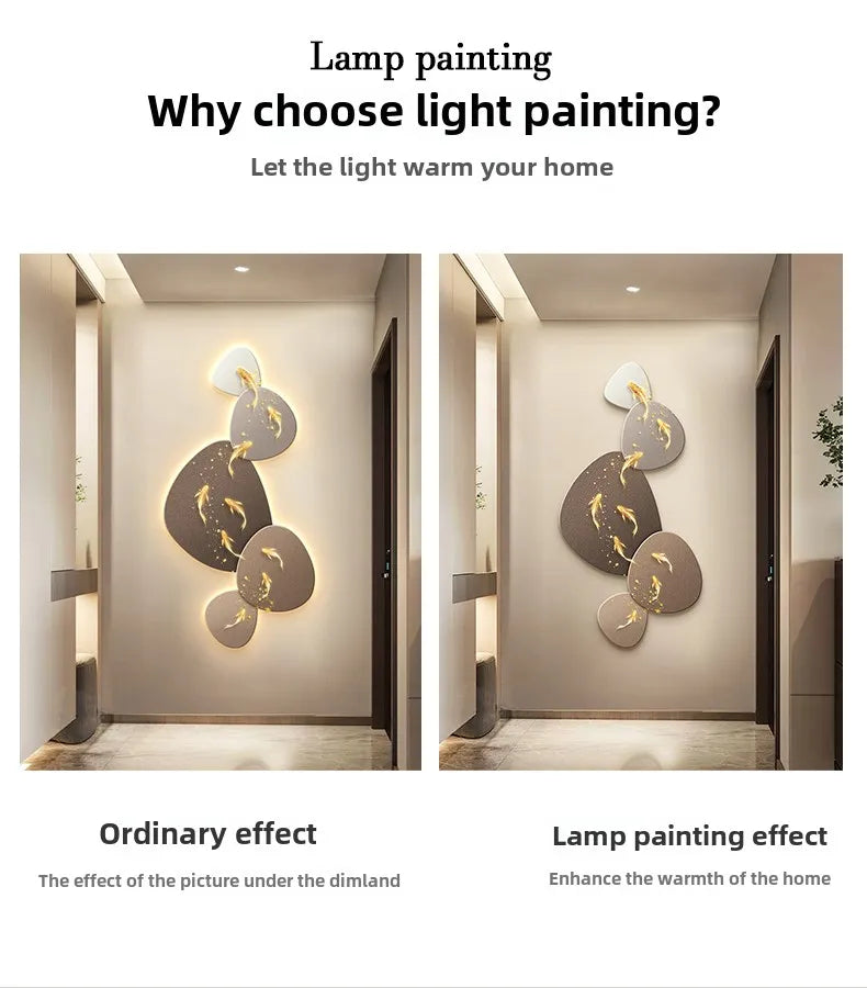 Home Art Decor Nine Fish Map Lamp painting Light Luxury Corridor Aisle Wall Decoration Luminous Murals High-end Hanging Painting - 𝕄𝕮 𝕋𝕙𝕖 𝔹𝕝𝕒𝕔𝕜 𝔻𝕚𝕒𝕞𝕠𝕟𝕕