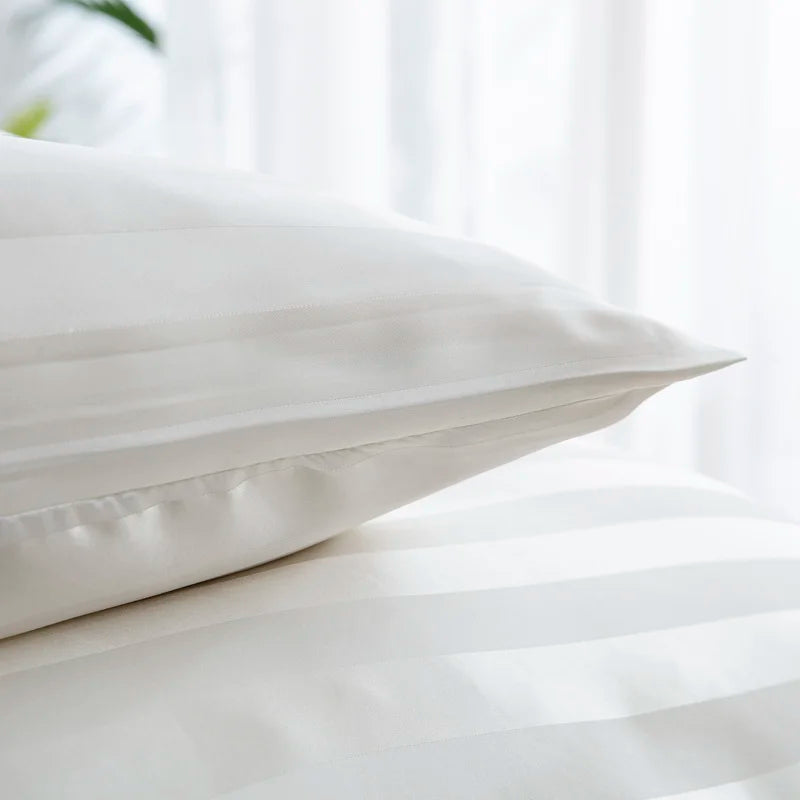 Luxury ivory white satin-striped duvet cover set by 𝕄𝕔 𝕋𝕙𝕖 𝔹𝕝𝕒𝕔𝕜 𝔻𝕚𝕒𝕞𝕠�