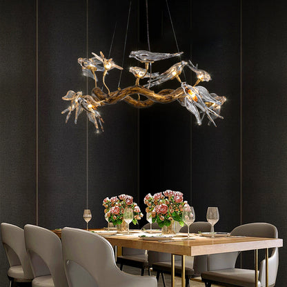 Vintage round bird chandelier with swallow design by MC THE BLACK DIAMOND, featuring intricate metalwork and elegant lighting fixtures.