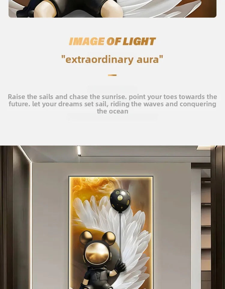 Modern art astronaut wall decor with LED lamp, luminous painting for living room or corridor, by MC THE BLACK DIAMOND