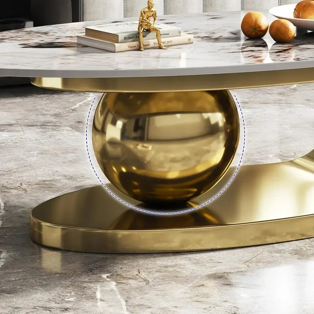 Modern Oval Stone Coffee Table with Abstract Gold Metal Base - Perfect  for Stylish Living Rooms-Gold,51"Lx28Wx16.5H - https://mohammadcollection.com