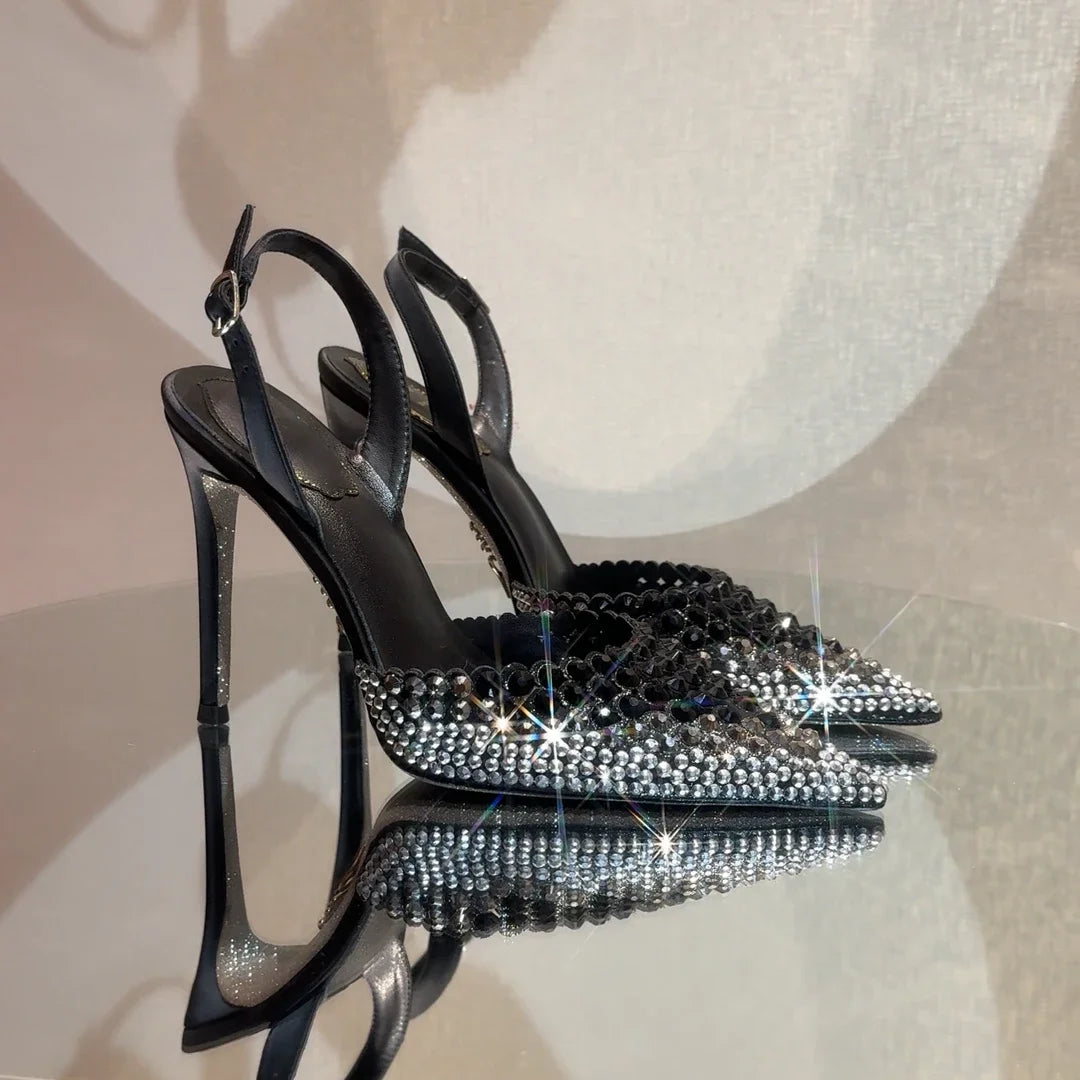 Luxury Rhinestones Gradient Slingbacks Women Pumps Fashion Bling Crystal Banquet Stiletto High Heels Fashion Party Prom Shoes - https://mohammadcollection.com