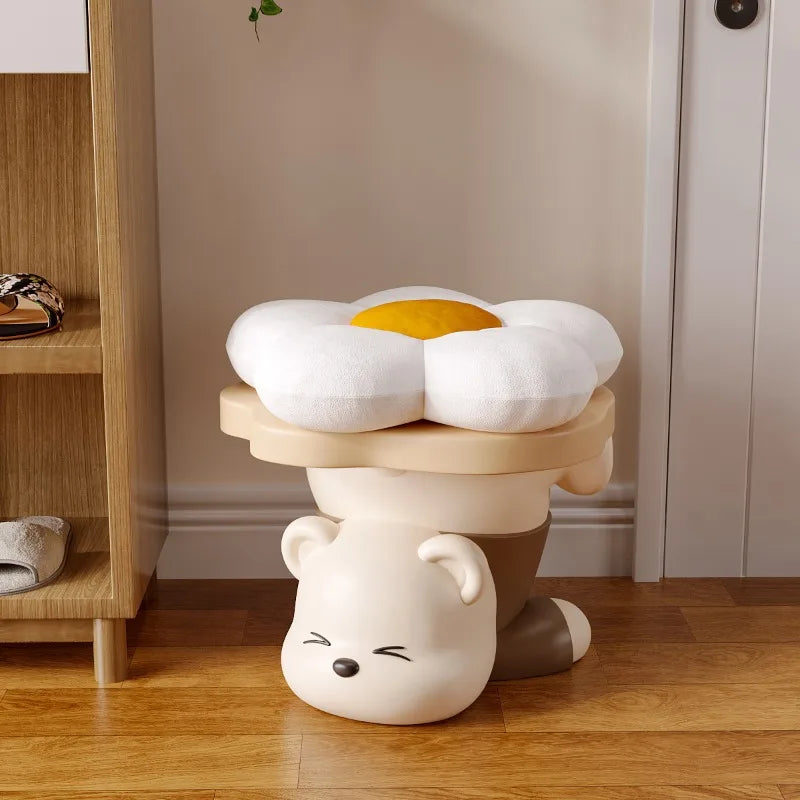 Cute bear can sit at the door of the shoe changing stool Cartoon household shoe cabinet Entry porch Wear shoe stool decorations - https://mohammadcollection.com