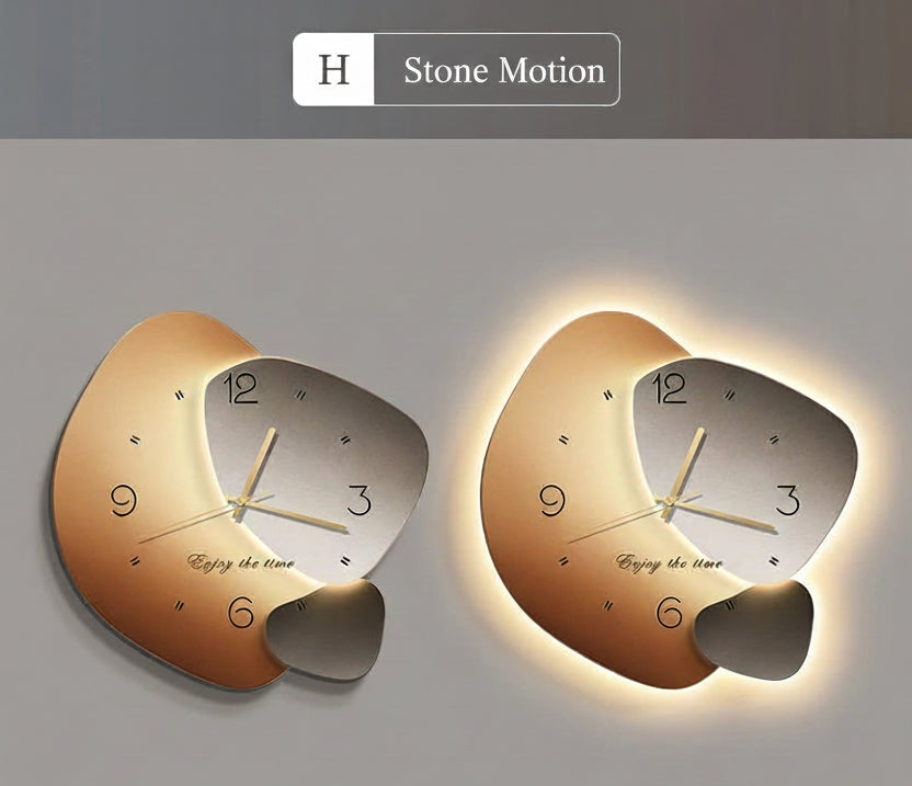 Digital wall clock with hanging stone decoration art, featuring a modern design by MC THE BLACK DIAMOND.