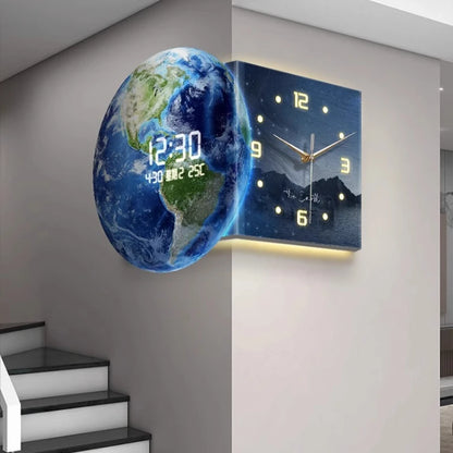 Earth Double Sided Corner Clock LED Wall Clock Modern Design Living Room Decoration Advanced Sense Wall Watch Home Wall Decor - 𝕄𝕮 𝕋𝕙𝕖 𝔹𝕝𝕒𝕔𝕜 𝔻𝕚𝕒𝕞𝕠𝕟𝕕