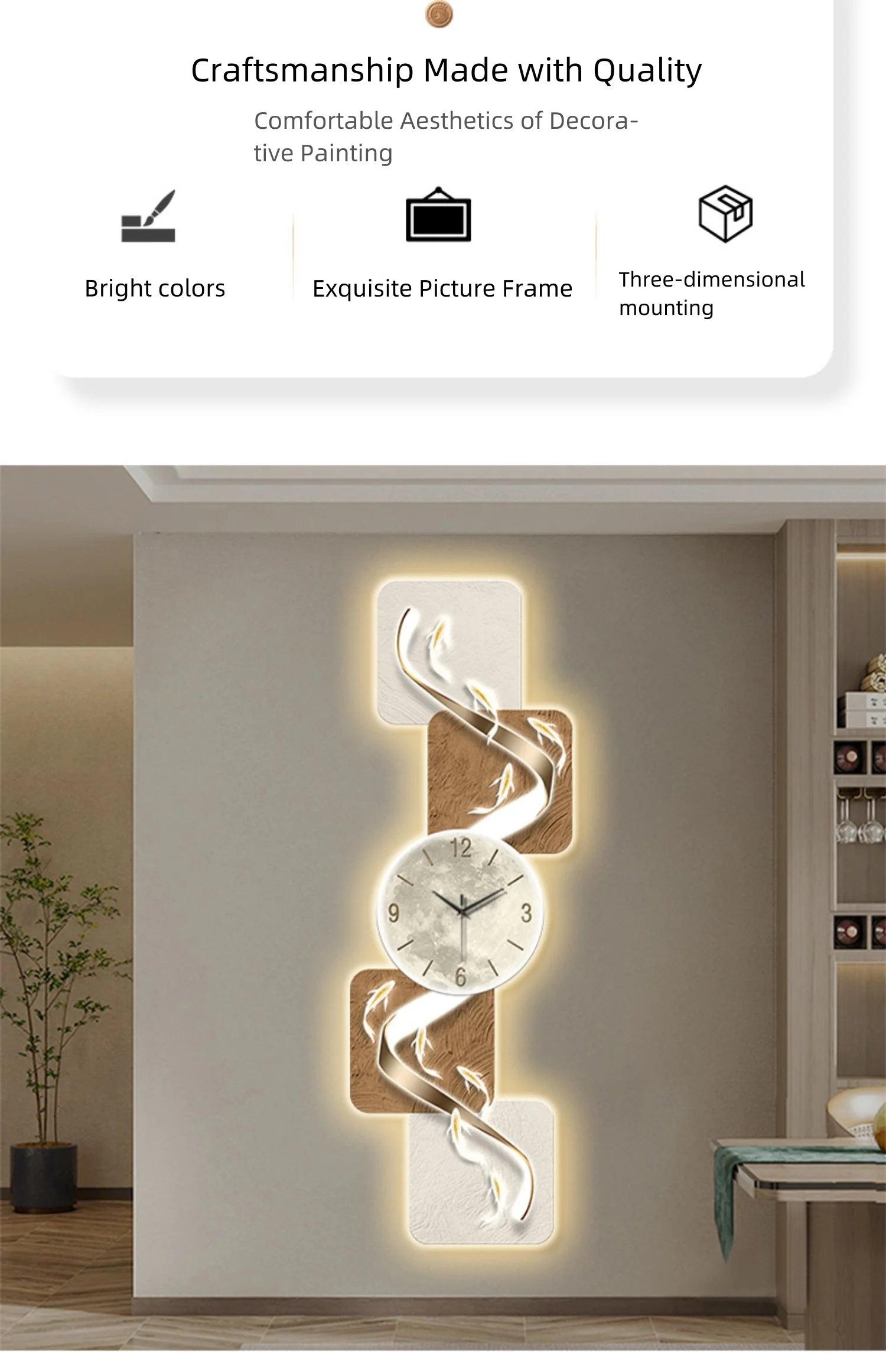 Modern Home Wall Decor Nine Fish Picture Wall Clock Living Room Corridor Mute Clock Painting Advanced Art LED Luminescent Mural - https://mohammadcollection.com