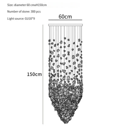 Black Art Luxury Stone Crystal Chandelier For Staircase Hallway Lobby Modern Cristal LED Hanging Lamp Home Indoor Light Fixtures