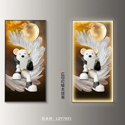 Modern cartoon bear wall decor poster by MC THE BLACK DIAMOND, luminous LED painting for living room or corridor wall display