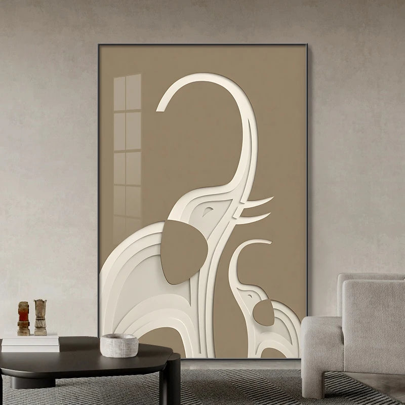 Abstract black elephant wall art poster with LED light, modern luminous mural for living room decor by MC THE BLACK DIAMOND