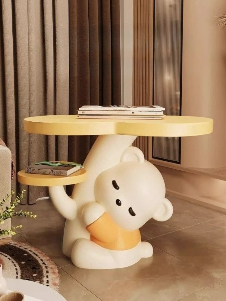 Cartoon Bear Statue Sofa Side Table Living Room Coffee Table Kawaii Room Decor Furniture Children&