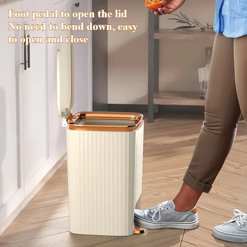 12L Compact Foot Pedal Trash Can, Light Luxury Durable Plastic Bin -Rust-Proof Easy-Clean Space-Saving for Bathroom Laundry Room - https://mohammadcollection.com