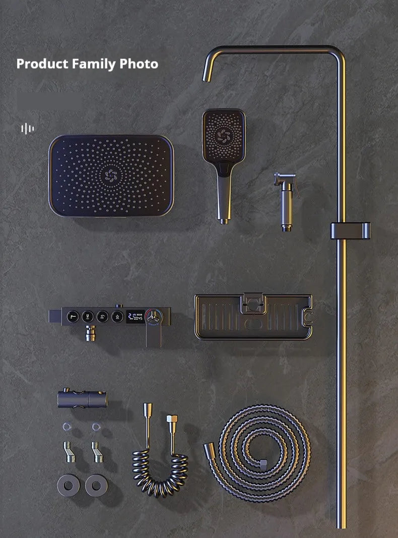 Modern Mc The Black Diamonds bath shower head set with adjustable shower arm and handheld sprayer for home use.