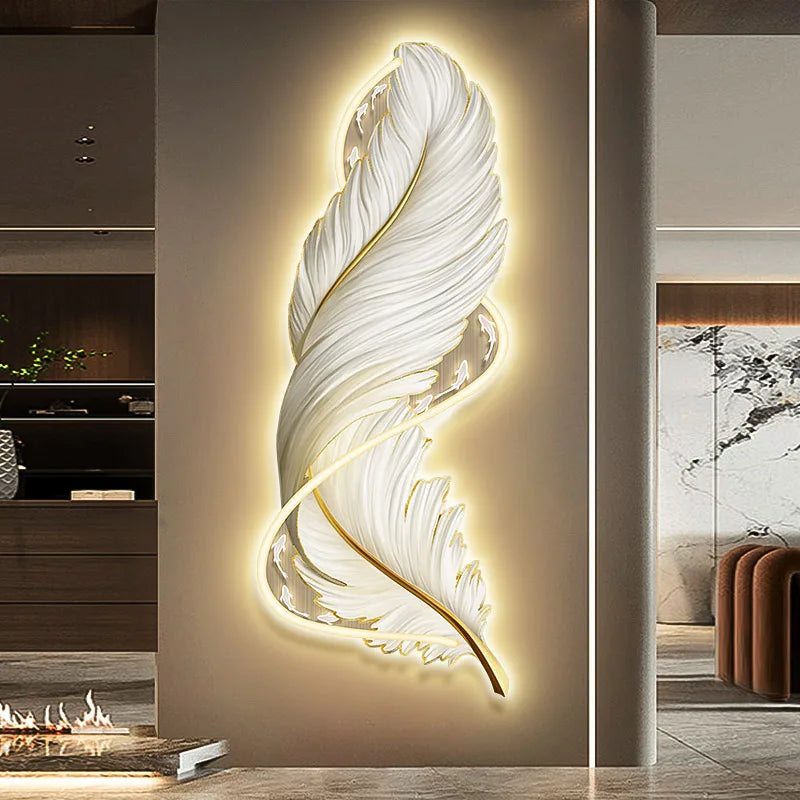 led with light porch vertical version luminous feather mural light luxury high-end living room decorative painting sofa backgrou - https://mohammadcollection.com