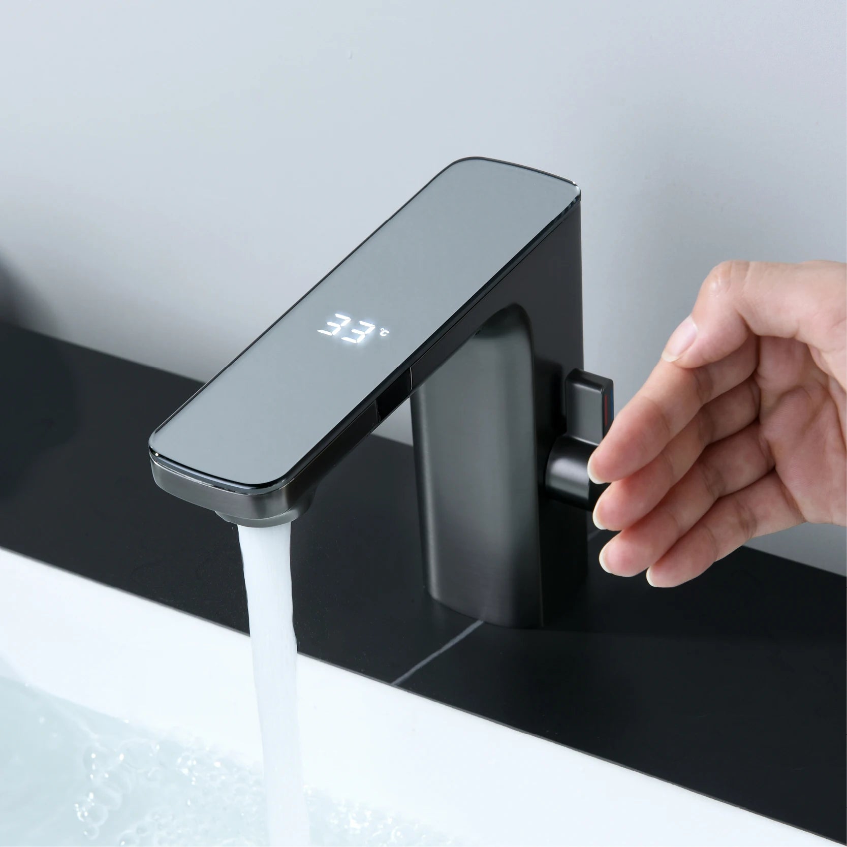 White intelligent brass bathroom faucet induction design LED light temperature display 1 hole single handle cold &amp; hot basin Tap - https://mohammadcollection.com