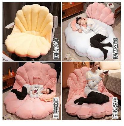 Large Clamshell Plush Cushion Giant Shuck Plush Pillow Seashell Sofa Decorative Stuffed Pillow Sleeping Backrest Floor Cushion